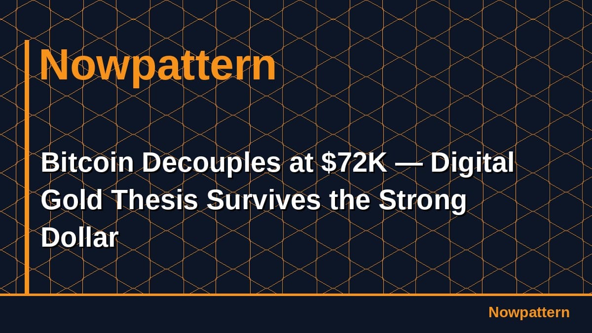 Bitcoin Decouples at $72K — Digital Gold Thesis Survives the Strong Dollar