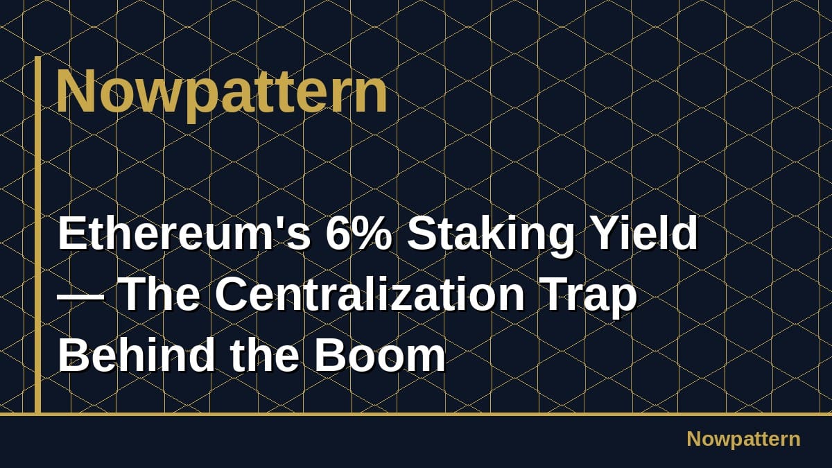 Ethereum's 6% Staking Yield — The Centralization Trap Behind the Boom