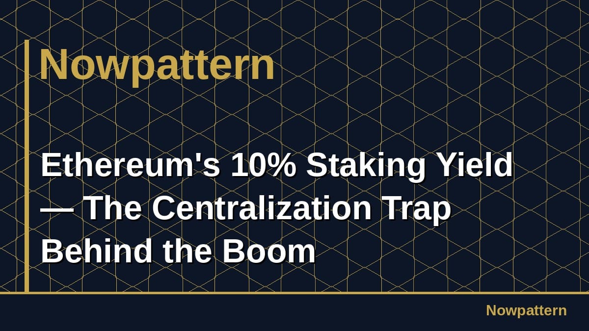 Ethereum's 10% Staking Yield — The Centralization Trap Behind the Boom