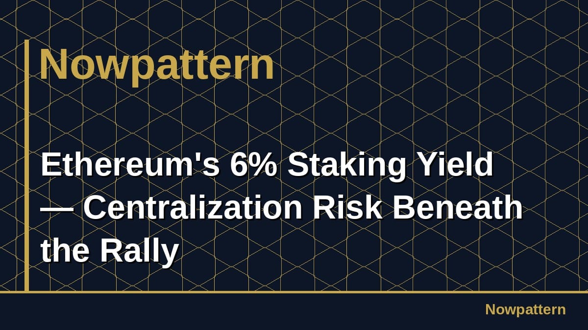 Ethereum's 6% Staking Yield — Centralization Risk Beneath the Rally