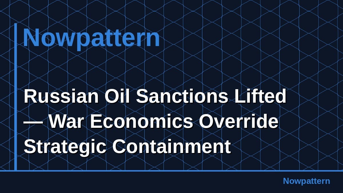 Russian Oil Sanctions Lifted — War Economics Override Strategic Containment