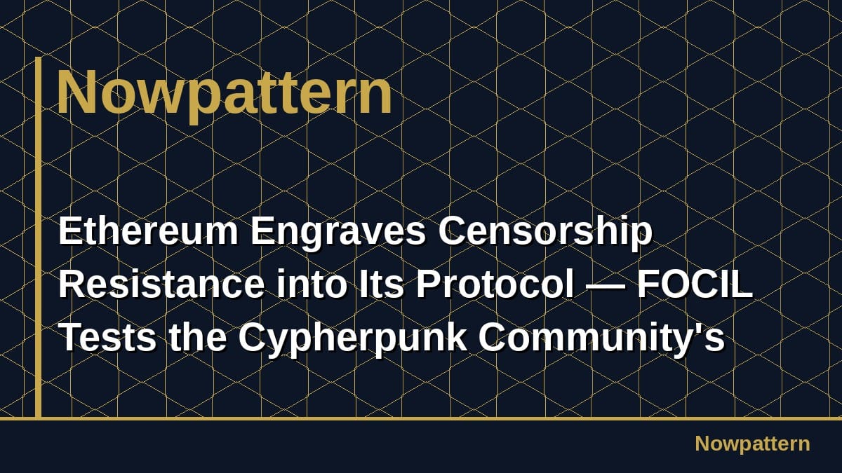 Ethereum Engraves Censorship Resistance into Its Protocol — FOCIL Tests the Cypherpunk Community's True Commitment