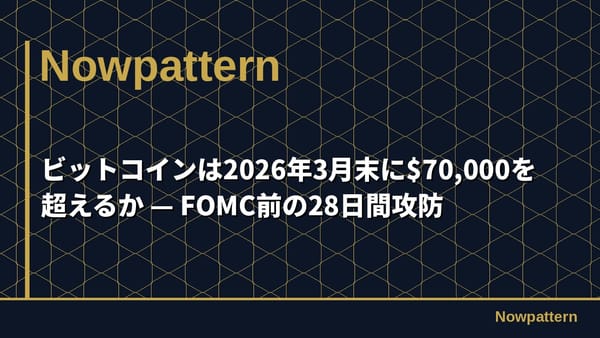 ビットコインは2026年3月末に$70,000を超えるか — FOMC前の28日間攻防
