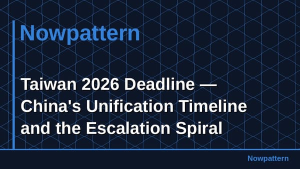 Taiwan 2026 Deadline — China's Unification Timeline and the Escalation Spiral
