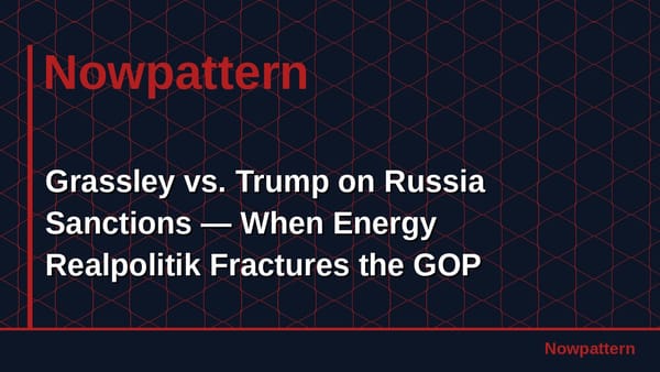 Grassley vs. Trump on Russia Sanctions — When Energy Realpolitik Fractures the GOP