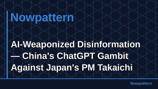 AI-Weaponized Disinformation — China's ChatGPT Gambit Against Japan's PM Takaichi